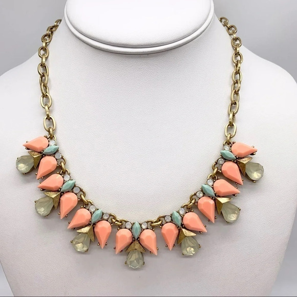 J. Crew Peach Mint Opalescent Jeweled Necklace - Picture 1 of 3